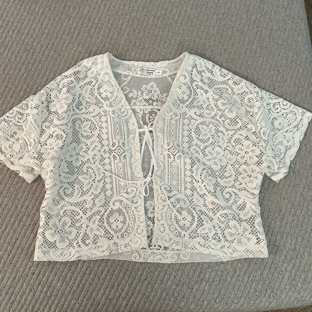 Handmade sheer lace jacket shirt - size small